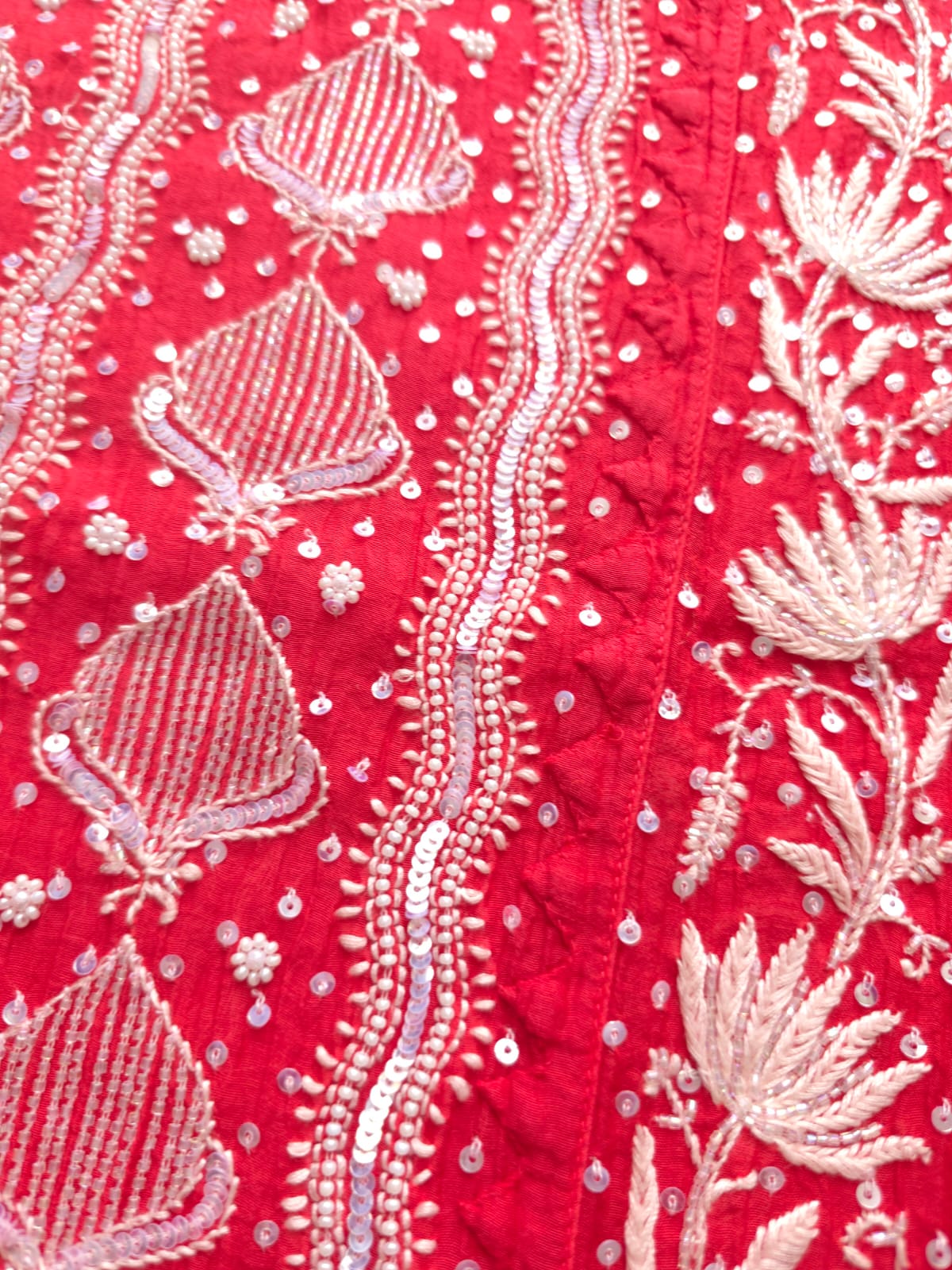 Watermelon Red Mul Chanderi Kurta and Dupatta set with handwork and embellishments