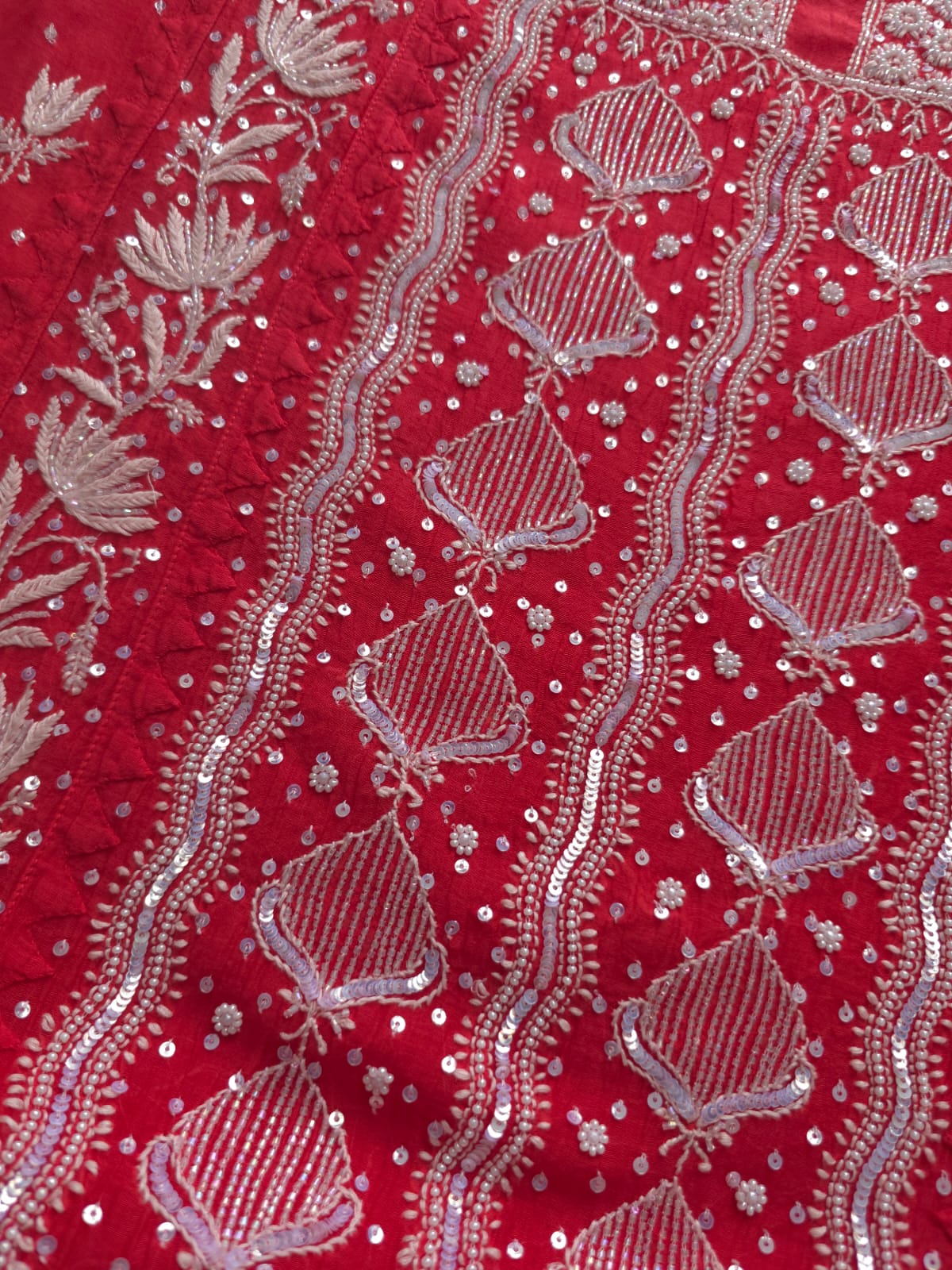 Watermelon Red Mul Chanderi Kurta and Dupatta set with handwork and embellishments