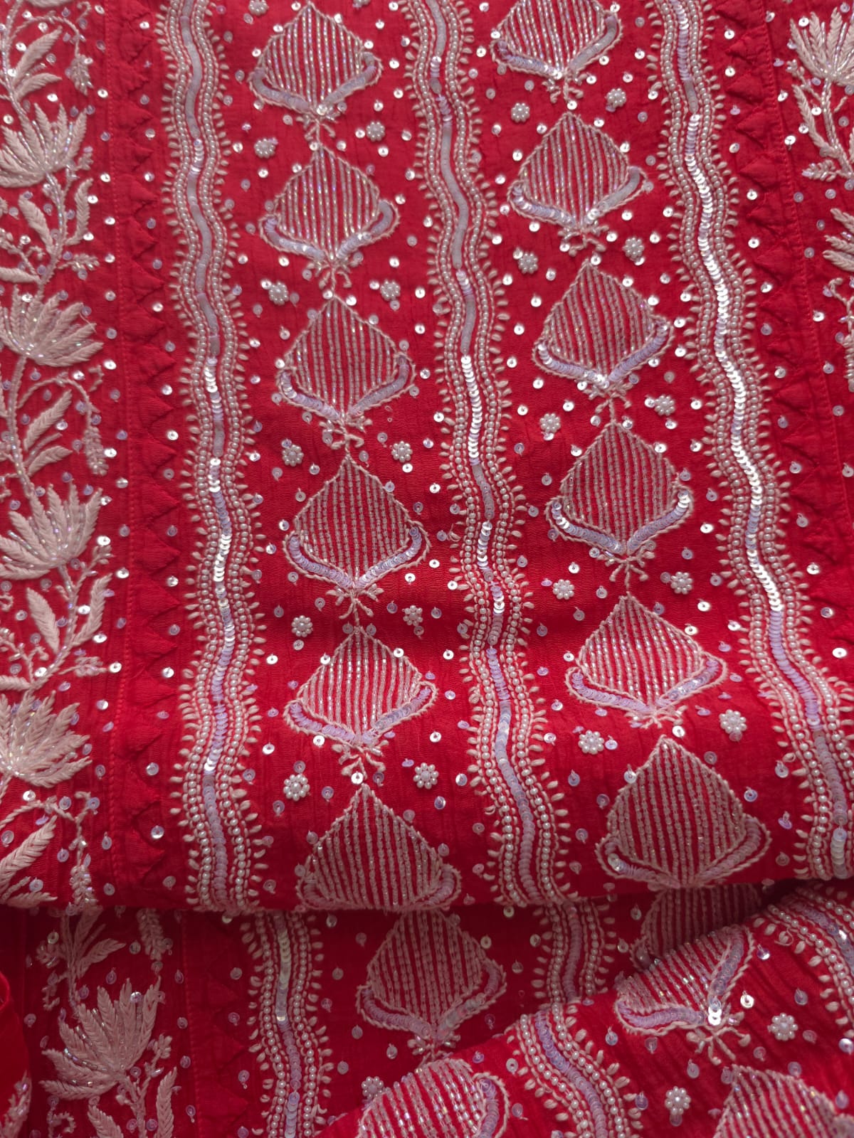 Watermelon Red Mul Chanderi Kurta and Dupatta set with handwork and embellishments