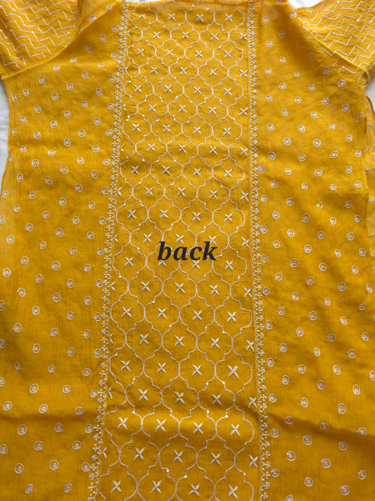 Mustard yellow Mul chanderi semistitched Full jaal work kurta and dupatta