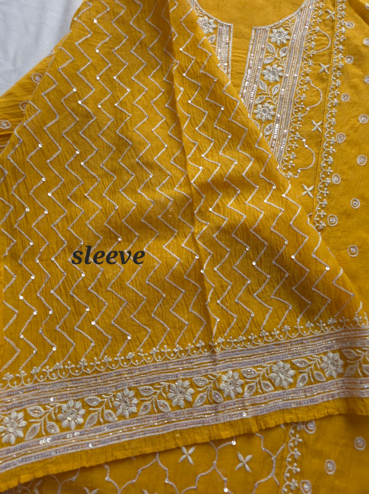Mustard yellow Mul chanderi semistitched Full jaal work kurta and dupatta