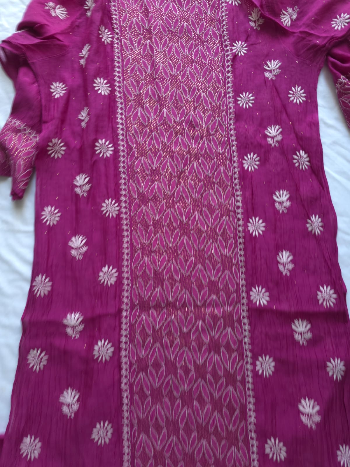 Wine Color Mul chanderi kurta and dupatta with front and back same handwork with mukaish