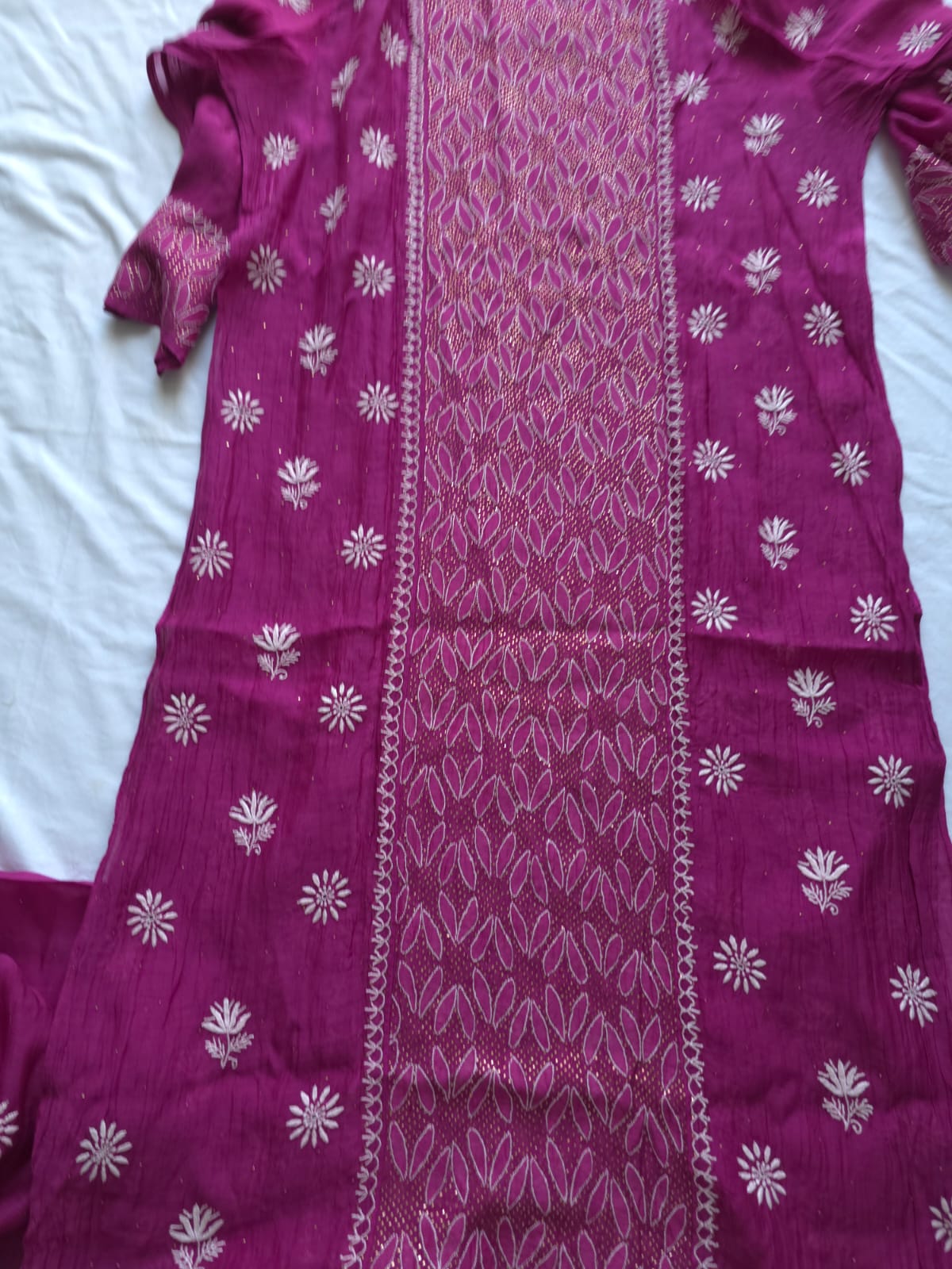 Wine Color Mul chanderi kurta and dupatta with front and back same handwork with mukaish
