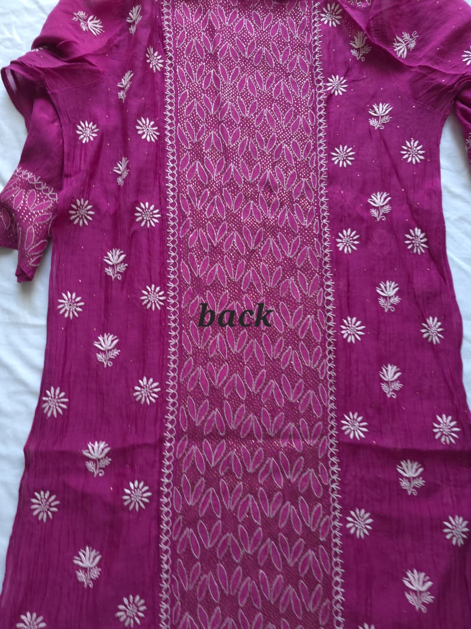 Wine Color Mul chanderi kurta and dupatta with front and back same handwork with mukaish