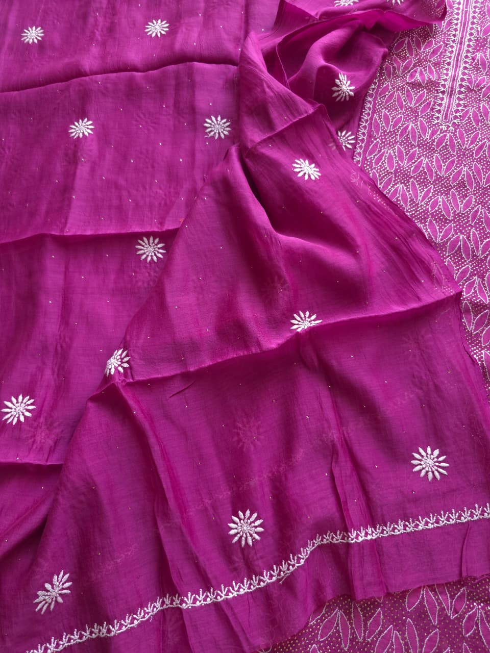 Wine Color Mul chanderi kurta and dupatta with front and back same handwork with mukaish