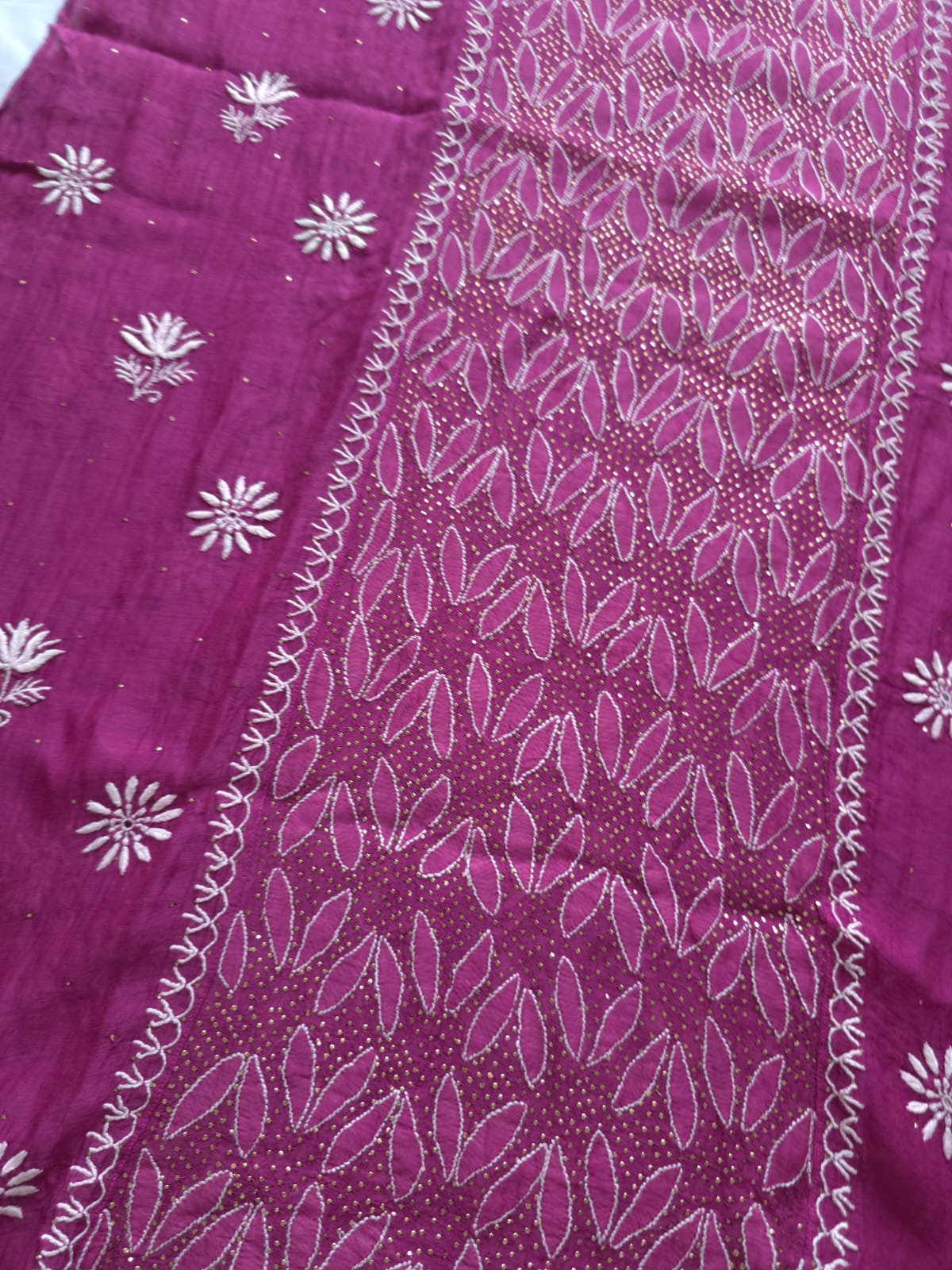 Wine Color Mul chanderi kurta and dupatta with front and back same handwork with mukaish