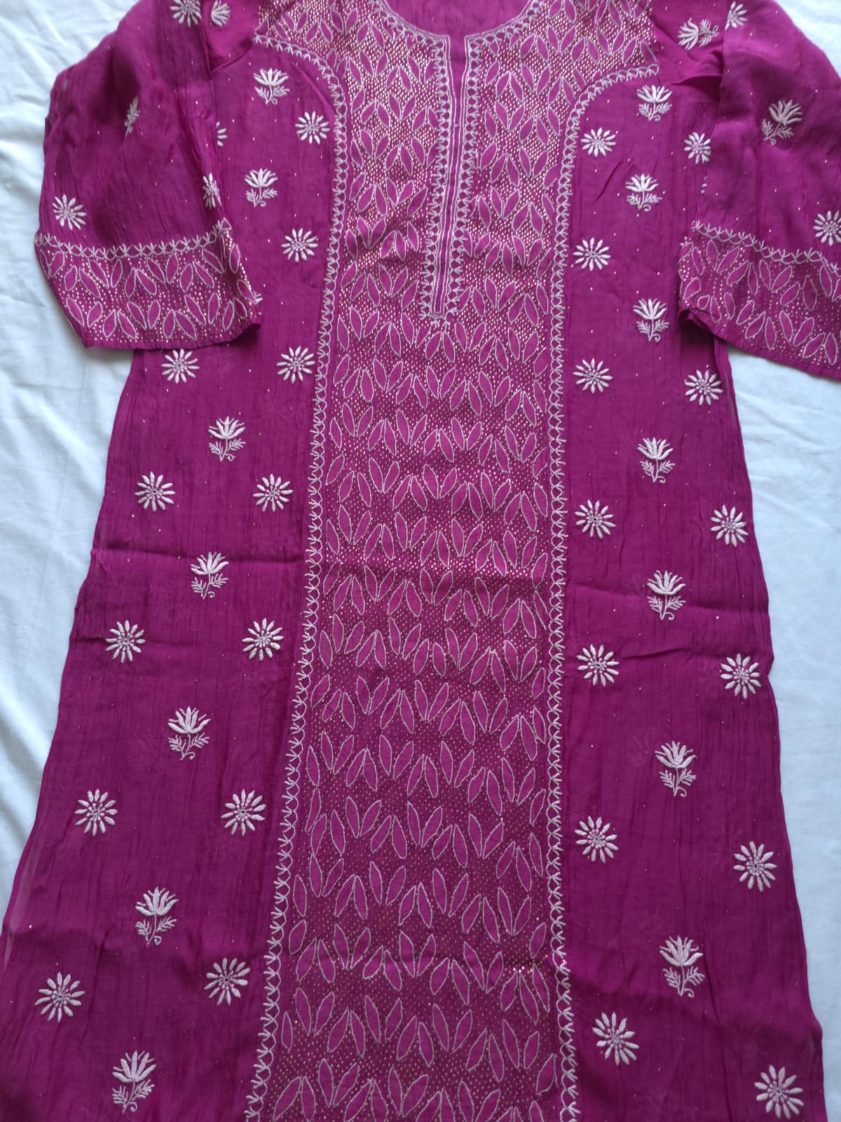Wine Color Mul chanderi kurta and dupatta with front and back same handwork with mukaish