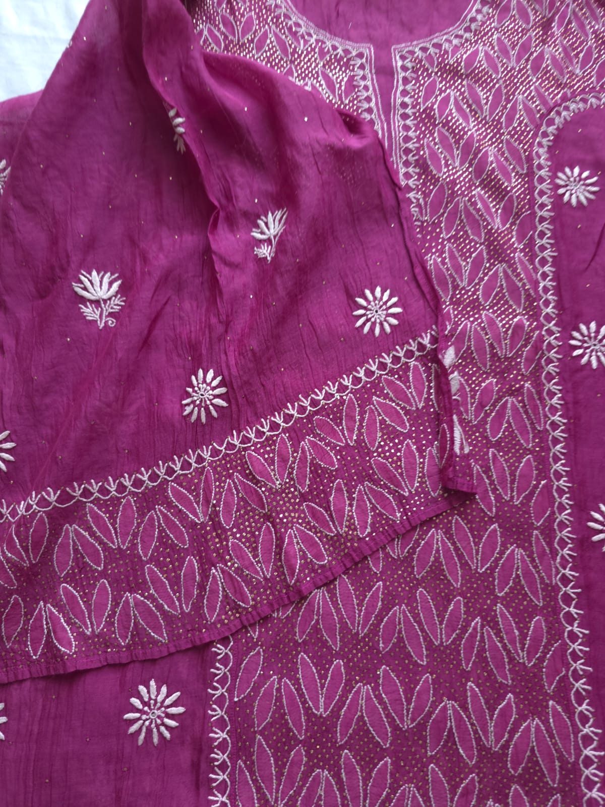 Wine Color Mul chanderi kurta and dupatta with front and back same handwork with mukaish