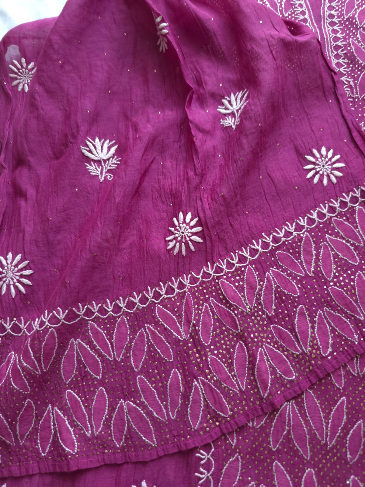 Wine Color Mul chanderi kurta and dupatta with front and back same handwork with mukaish