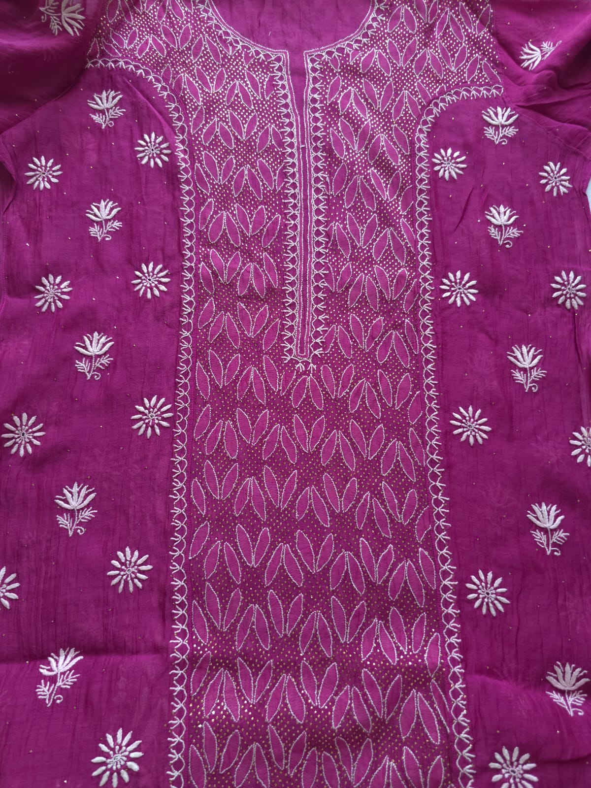 Wine Color Mul chanderi kurta and dupatta with front and back same handwork with mukaish