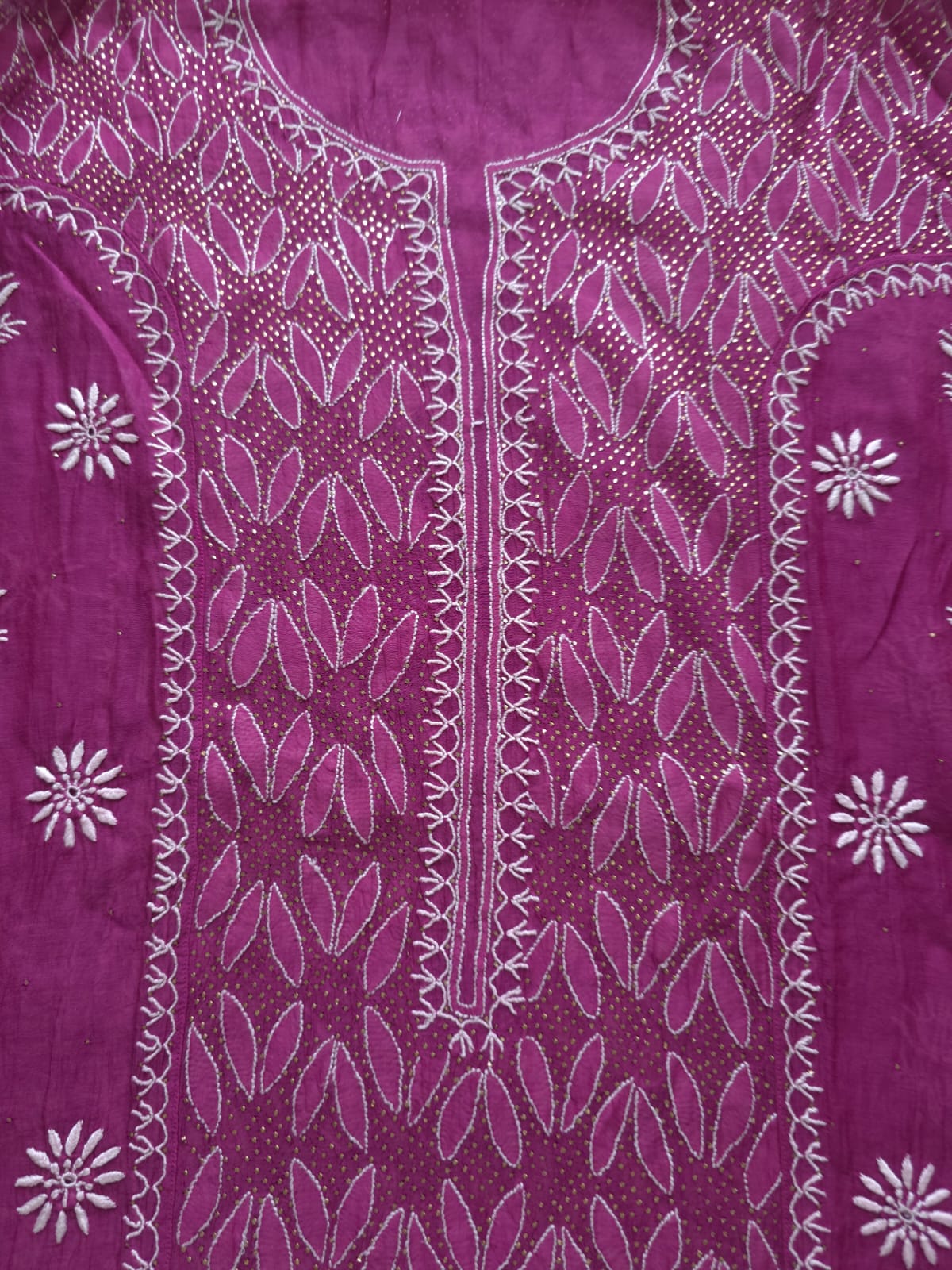 Wine Color Mul chanderi kurta and dupatta with front and back same handwork with mukaish