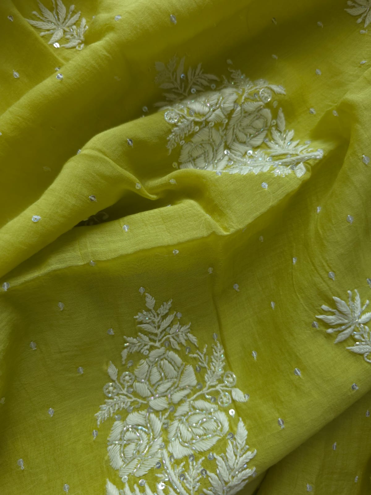 Green Mul chanderi Unstitched kurta and dupatta set