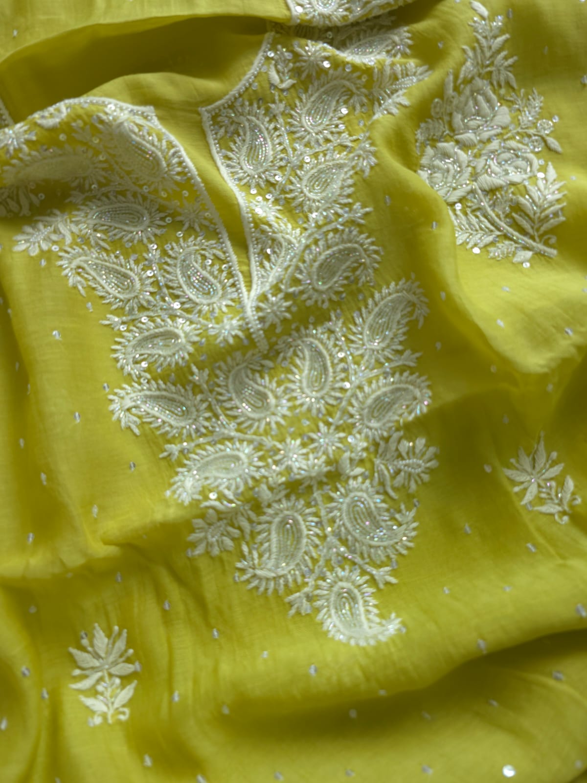 Green Mul chanderi Unstitched kurta and dupatta set