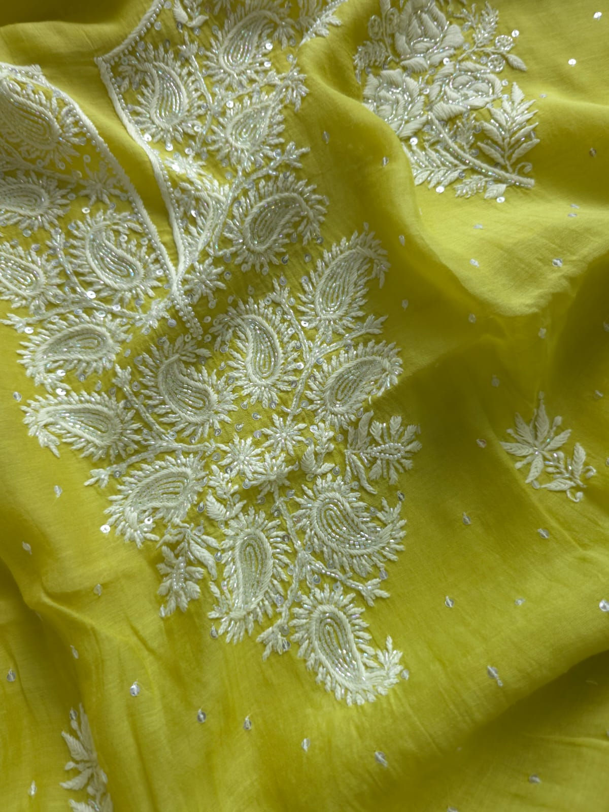 Green Mul chanderi Unstitched kurta and dupatta set