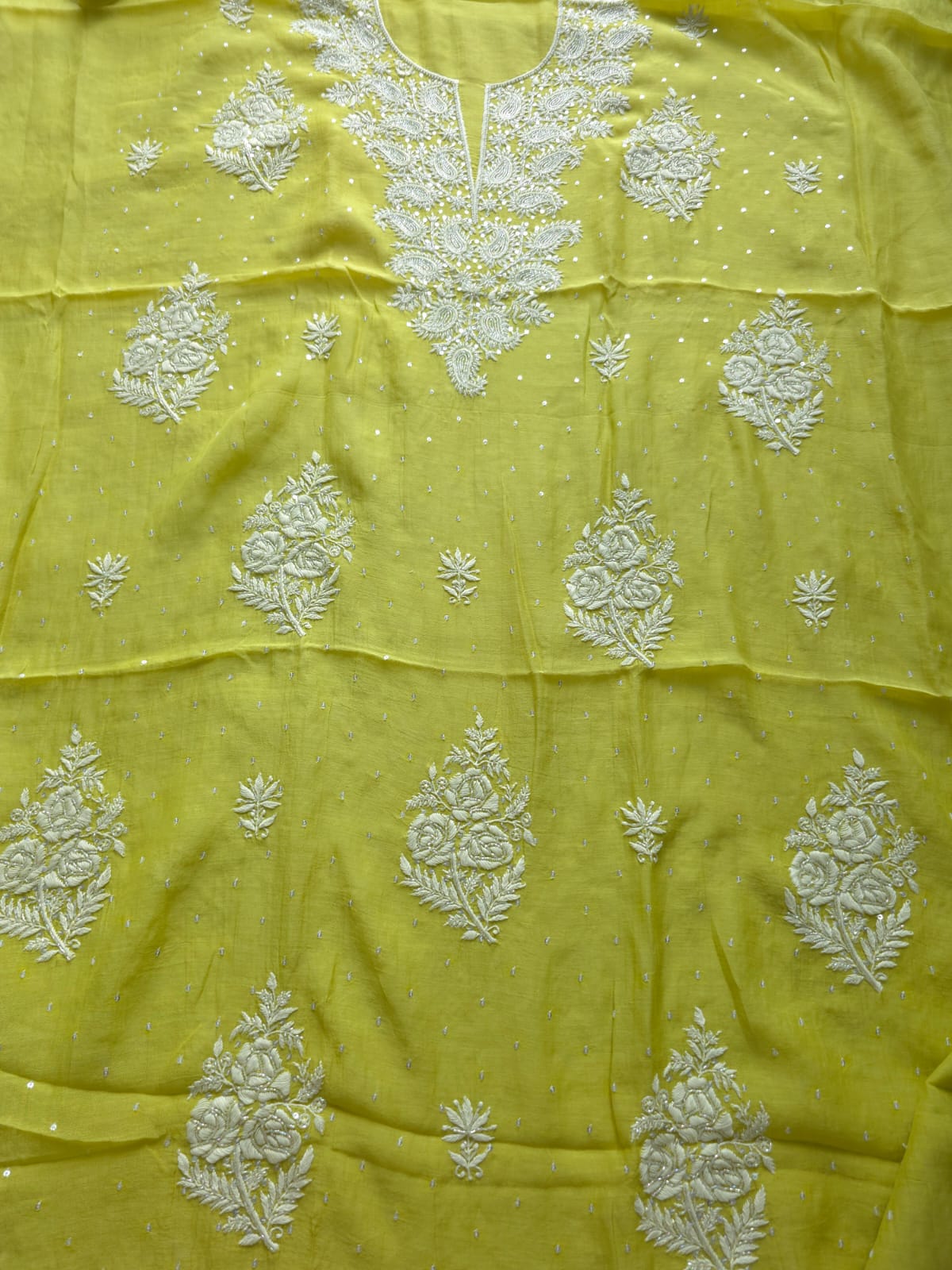 Green Mul chanderi Unstitched kurta and dupatta set