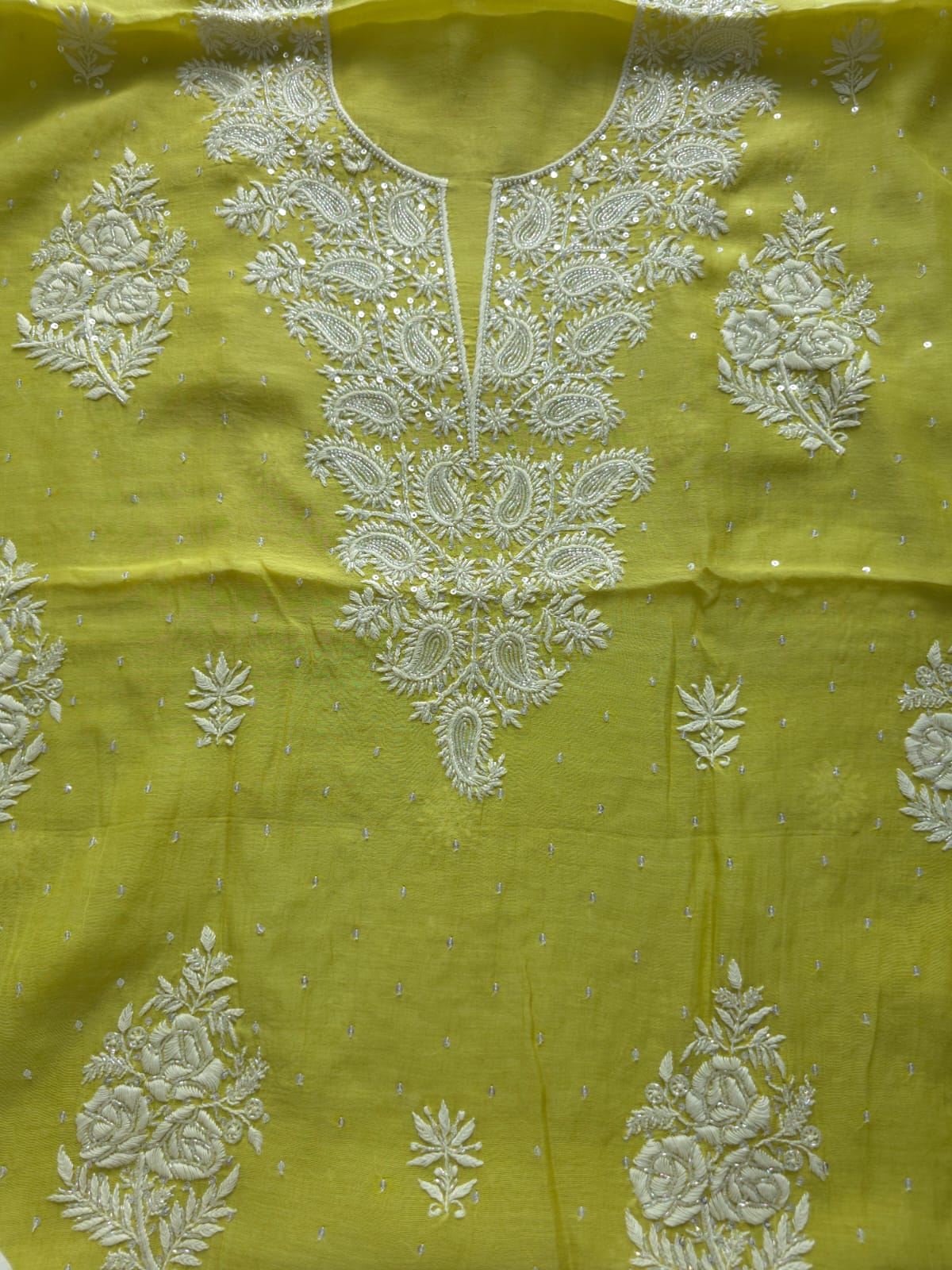 Green Mul chanderi Unstitched kurta and dupatta set