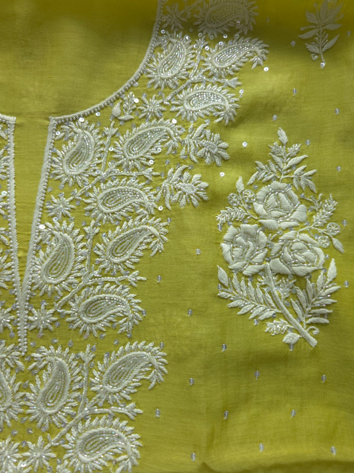 Green Mul chanderi Unstitched kurta and dupatta set