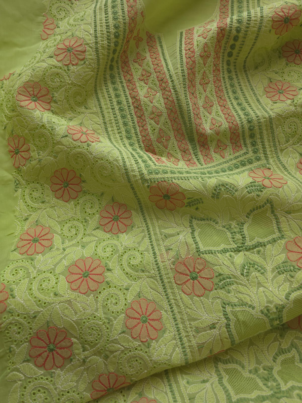 Green Cotton Full set with extremely fine handwork and Jaaliwork
