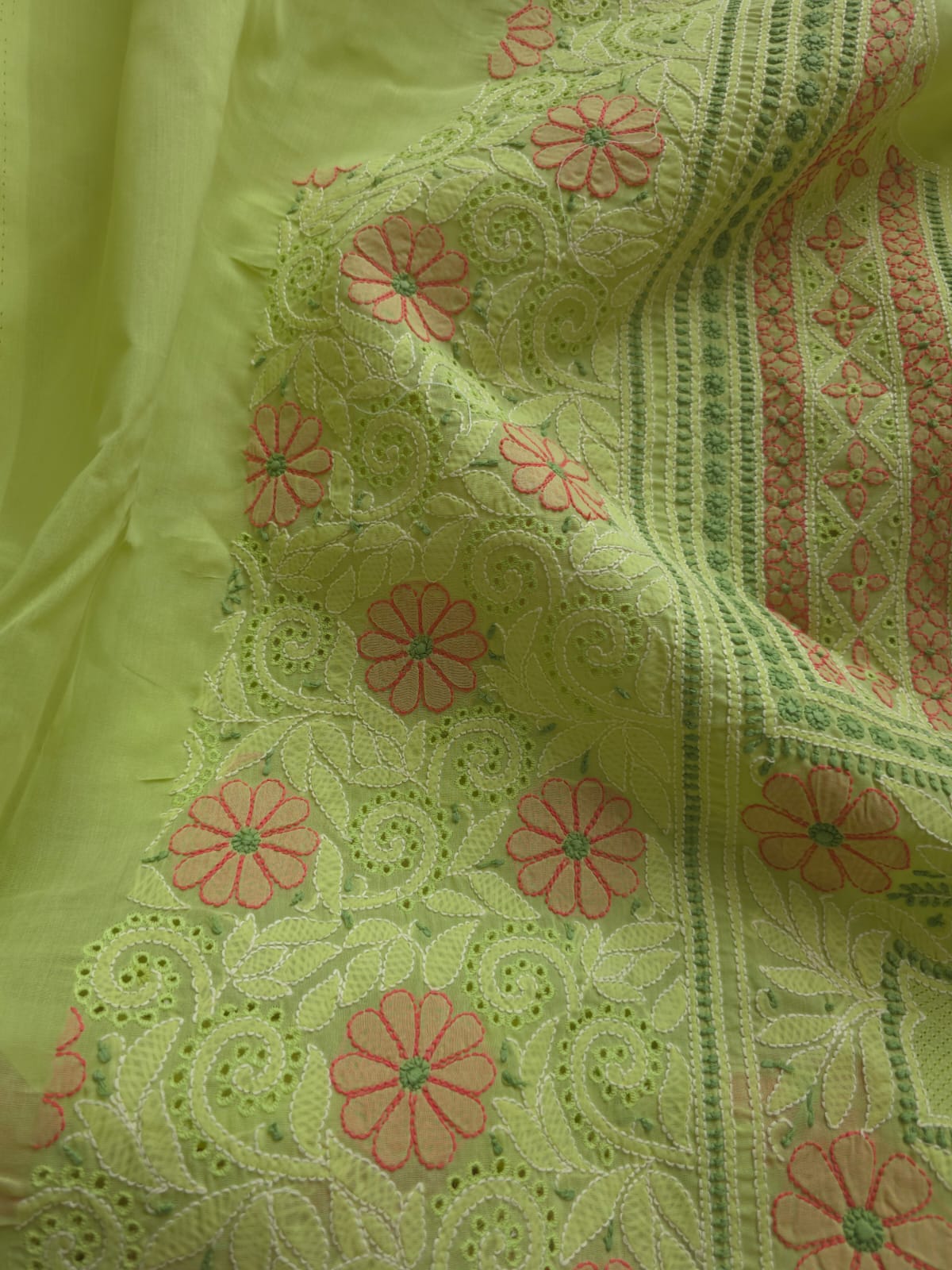 Green Cotton Full set with extremely fine handwork and Jaaliwork