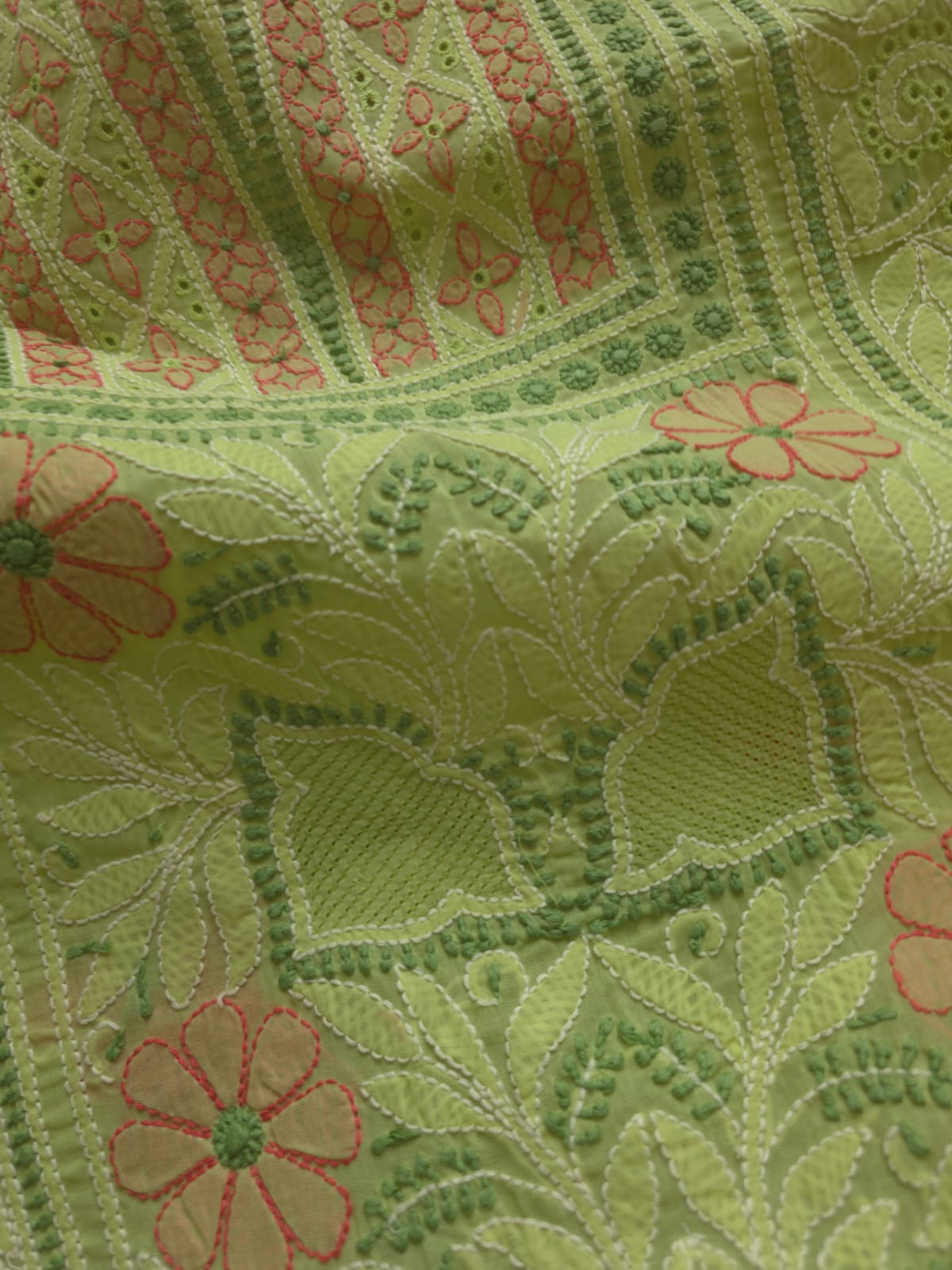 Green Cotton Full set with extremely fine handwork and Jaaliwork
