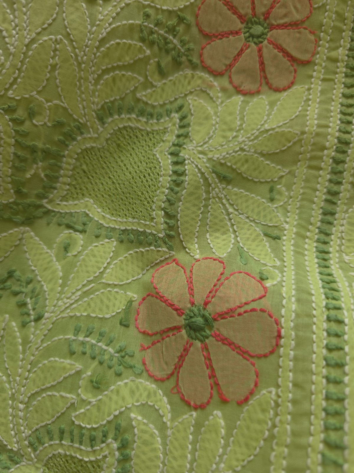 Green Cotton Full set with extremely fine handwork and Jaaliwork
