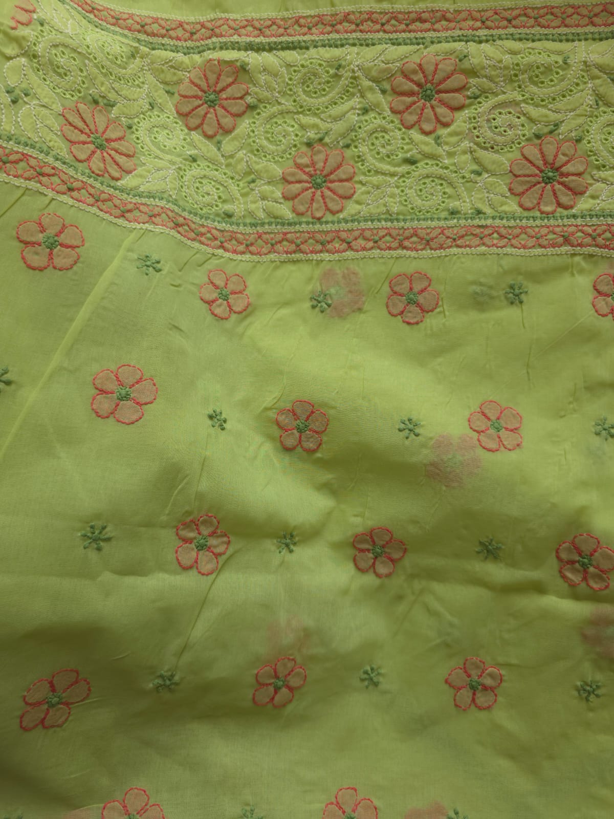 Green Cotton Full set with extremely fine handwork and Jaaliwork