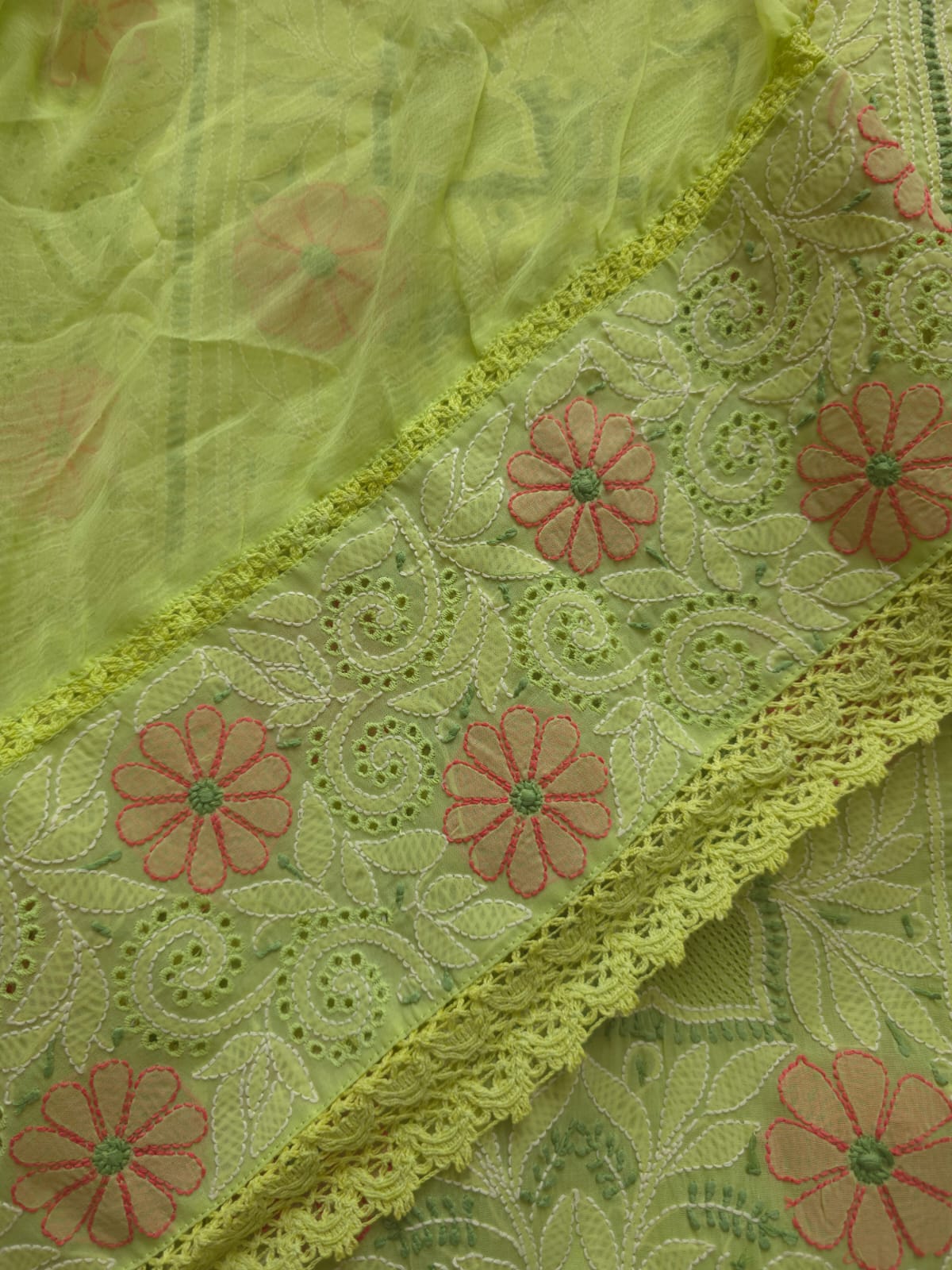 Green Cotton Full set with extremely fine handwork and Jaaliwork