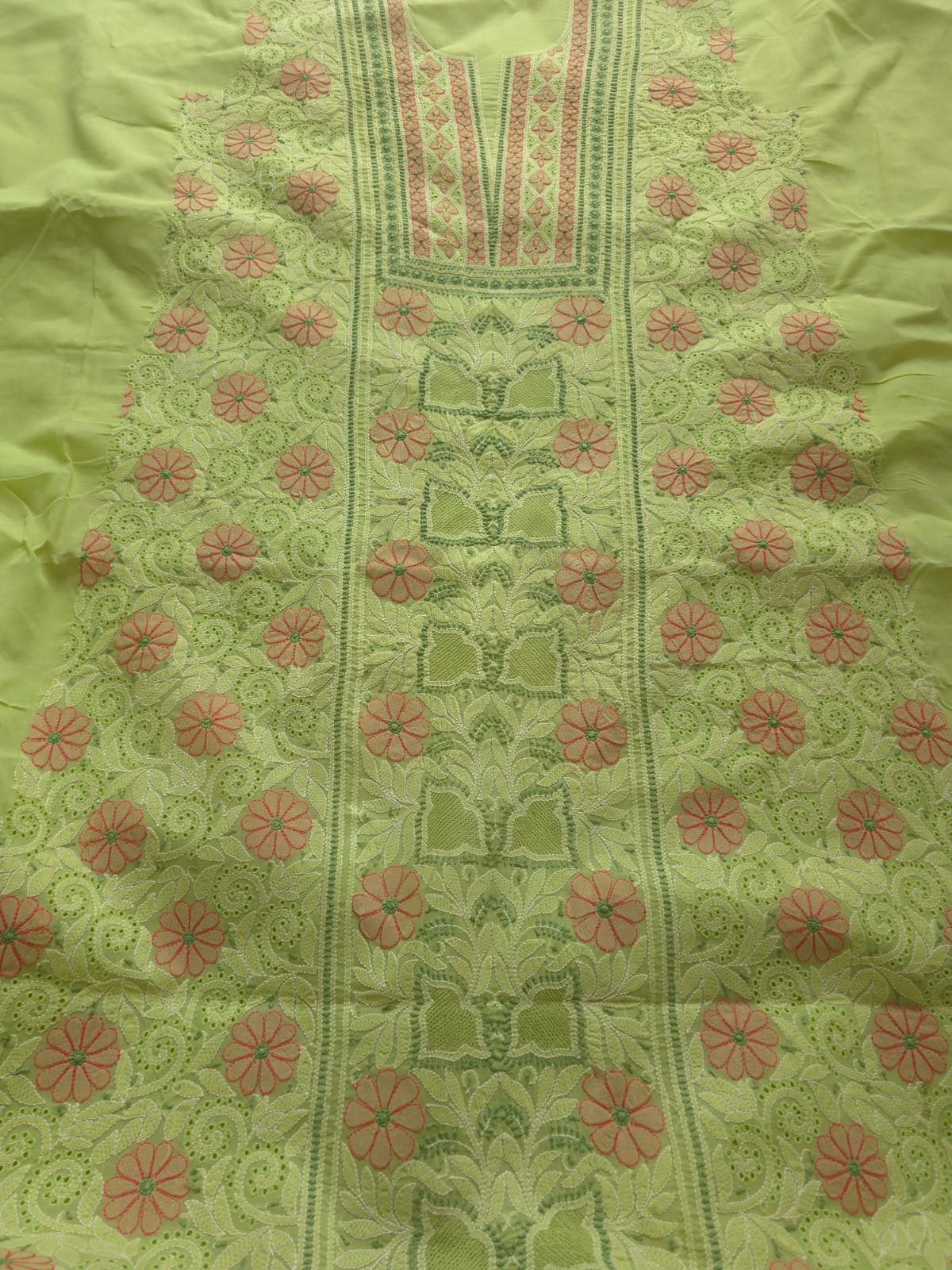 Green Cotton Full set with extremely fine handwork and Jaaliwork