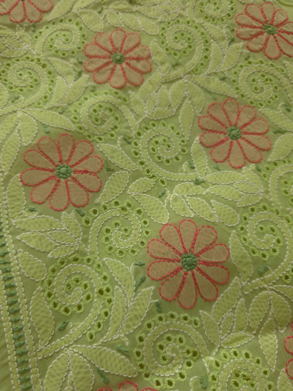 Green Cotton Full set with extremely fine handwork and Jaaliwork