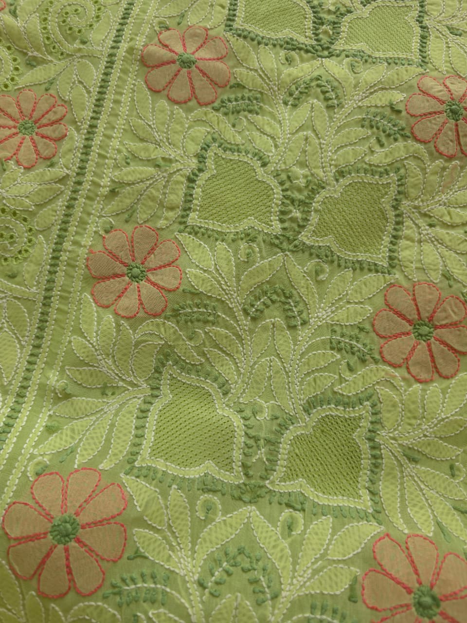 Green Cotton Full set with extremely fine handwork and Jaaliwork