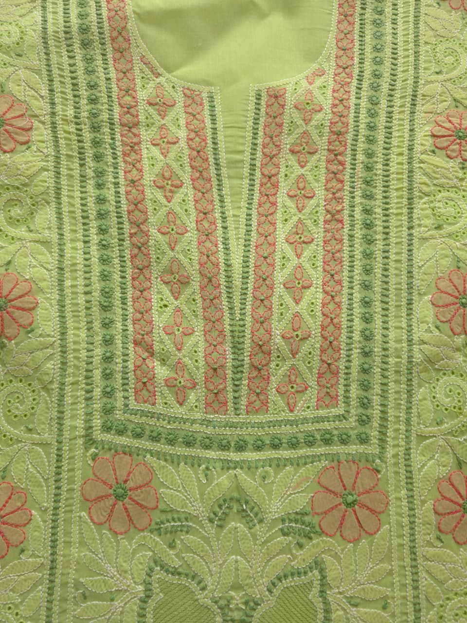 Green Cotton Full set with extremely fine handwork and Jaaliwork