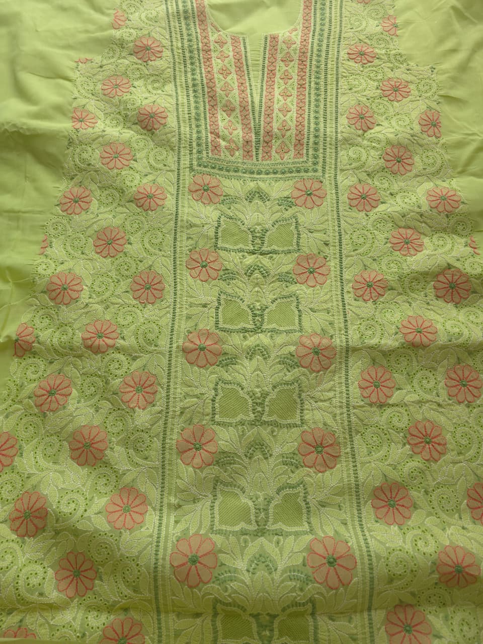 Green Cotton Full set with extremely fine handwork and Jaaliwork