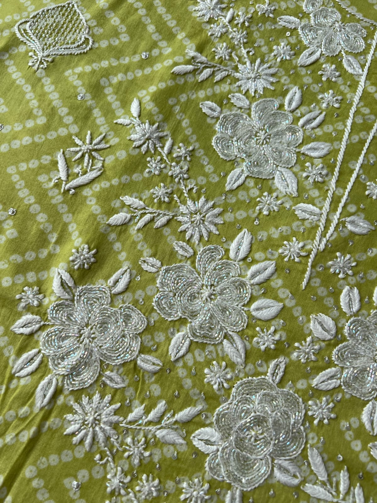 Malmal Cotton kurta fabric with Heavy Embellishments