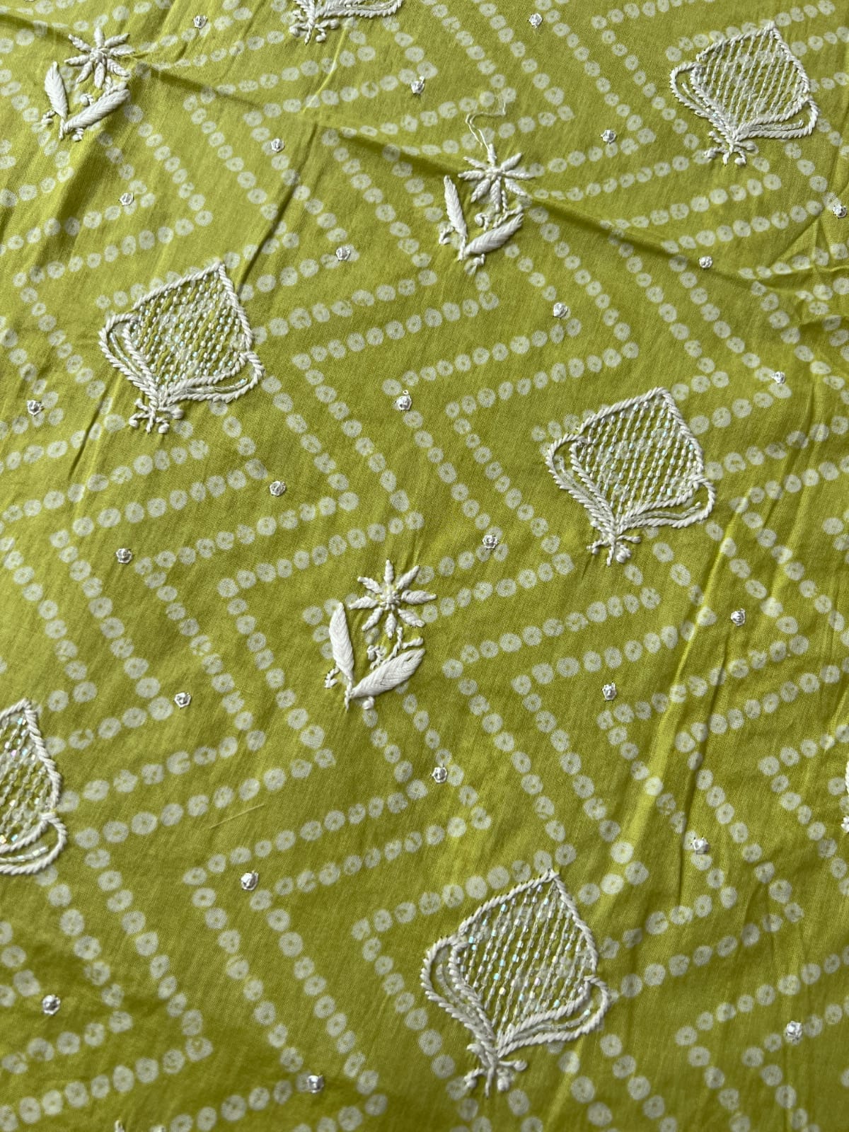 Malmal Cotton kurta fabric with Heavy Embellishments