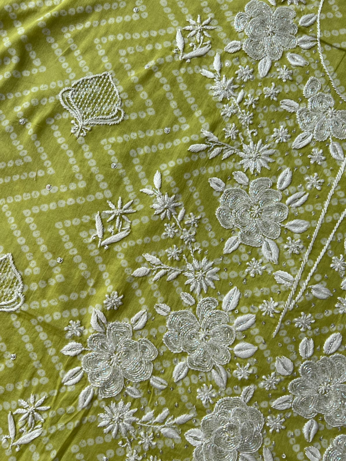 Malmal Cotton kurta fabric with Heavy Embellishments