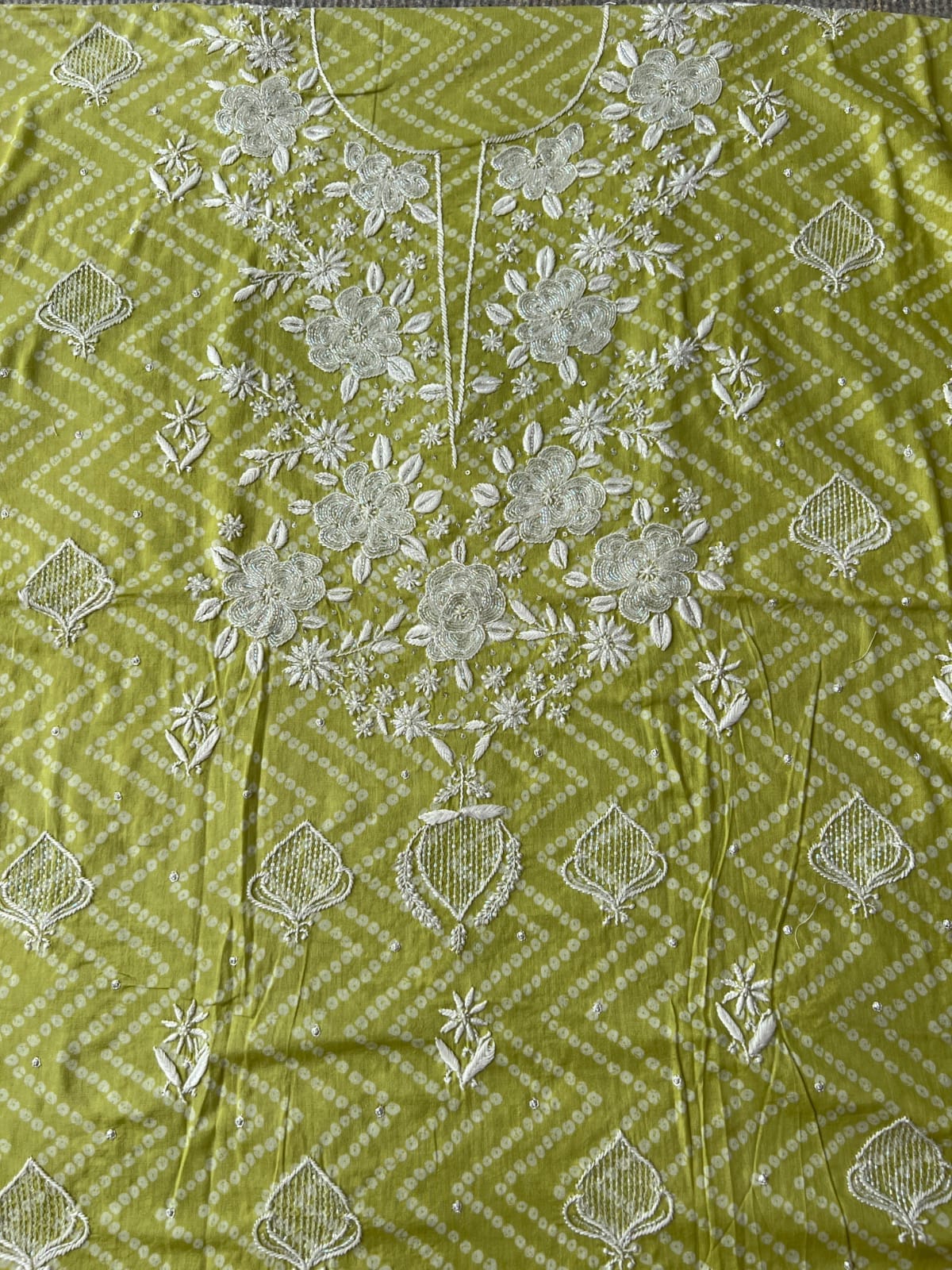 Malmal Cotton kurta fabric with Heavy Embellishments