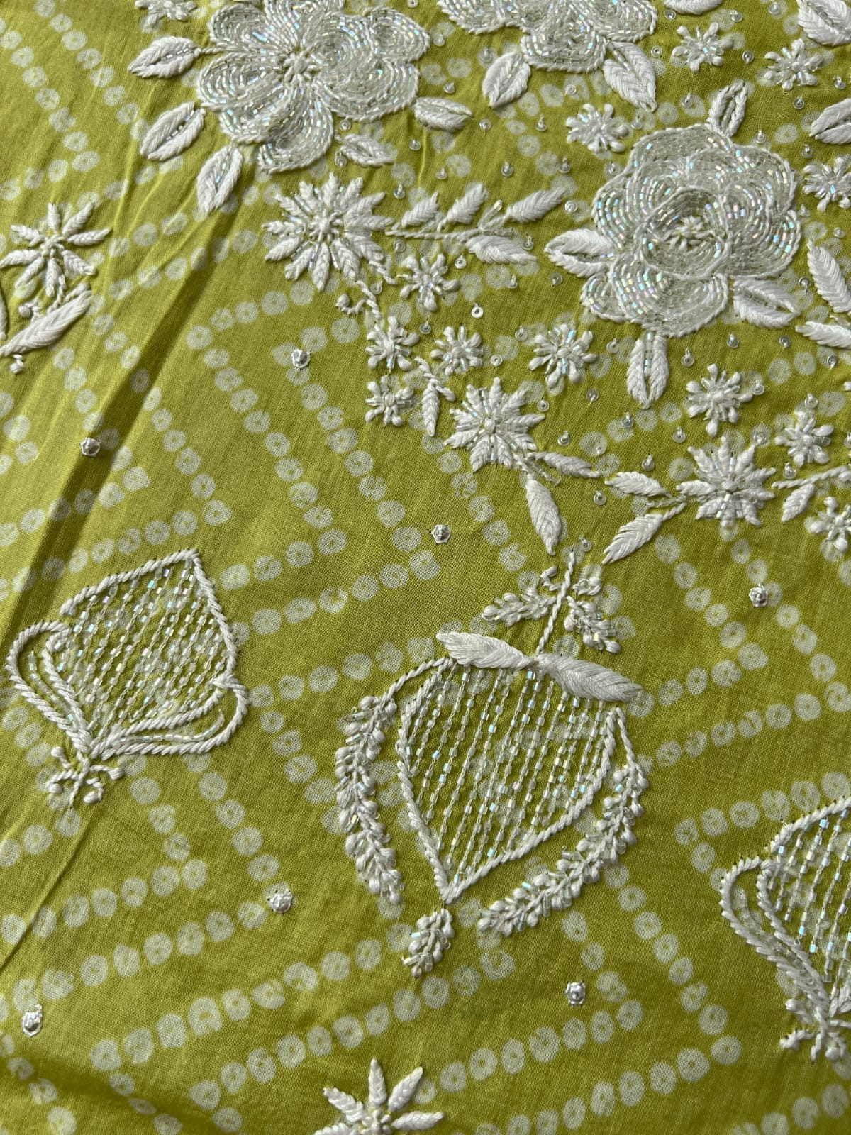 Malmal Cotton kurta fabric with Heavy Embellishments