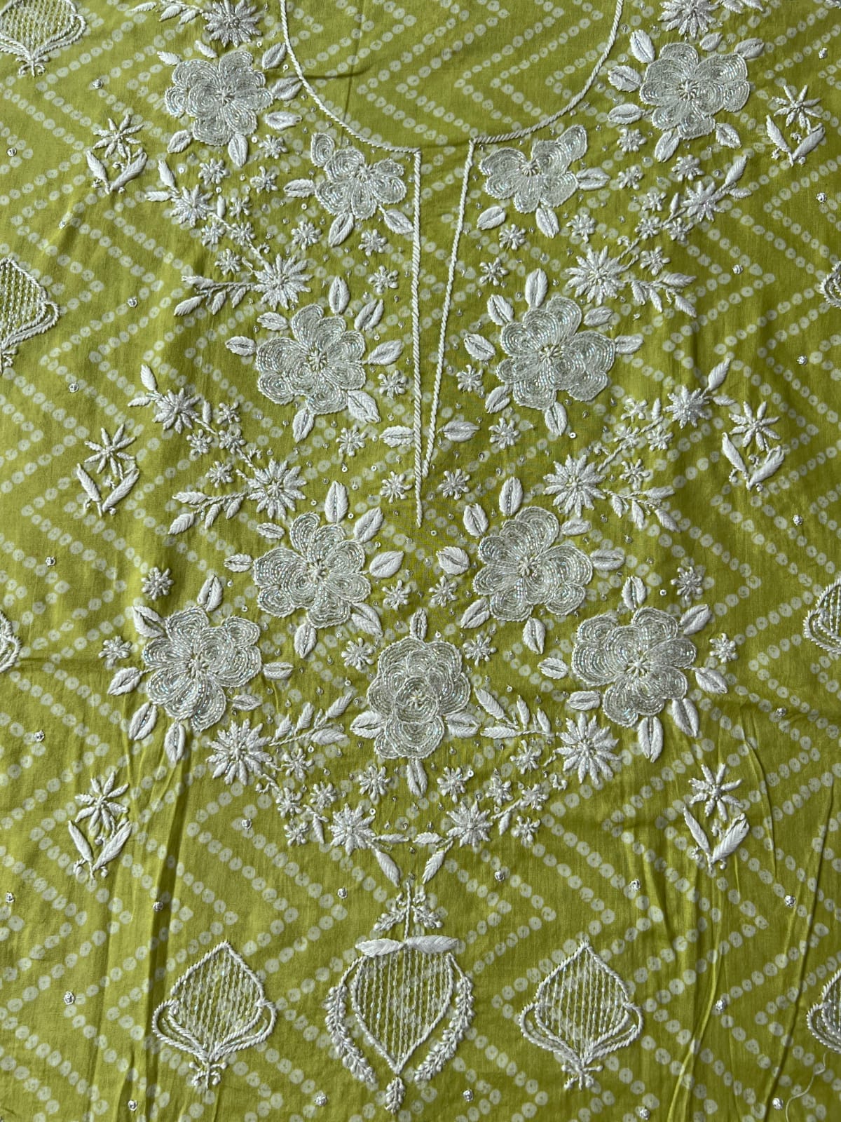 Malmal Cotton kurta fabric with Heavy Embellishments