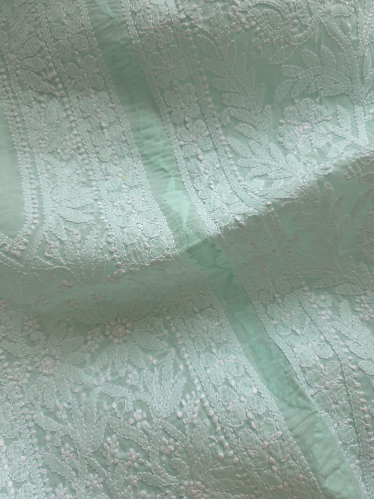 Mint Green cotton kurta fabric with Chikankari and Daraz