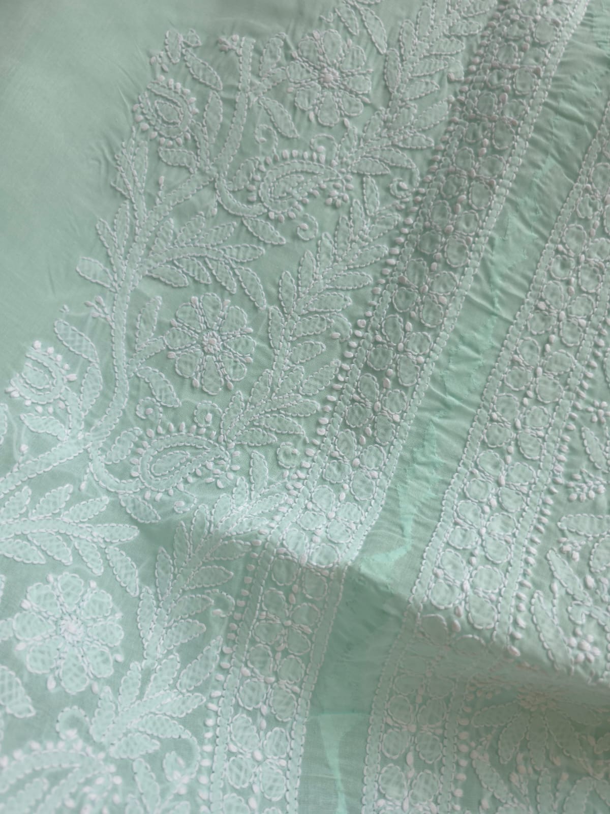 Mint Green cotton kurta fabric with Chikankari and Daraz