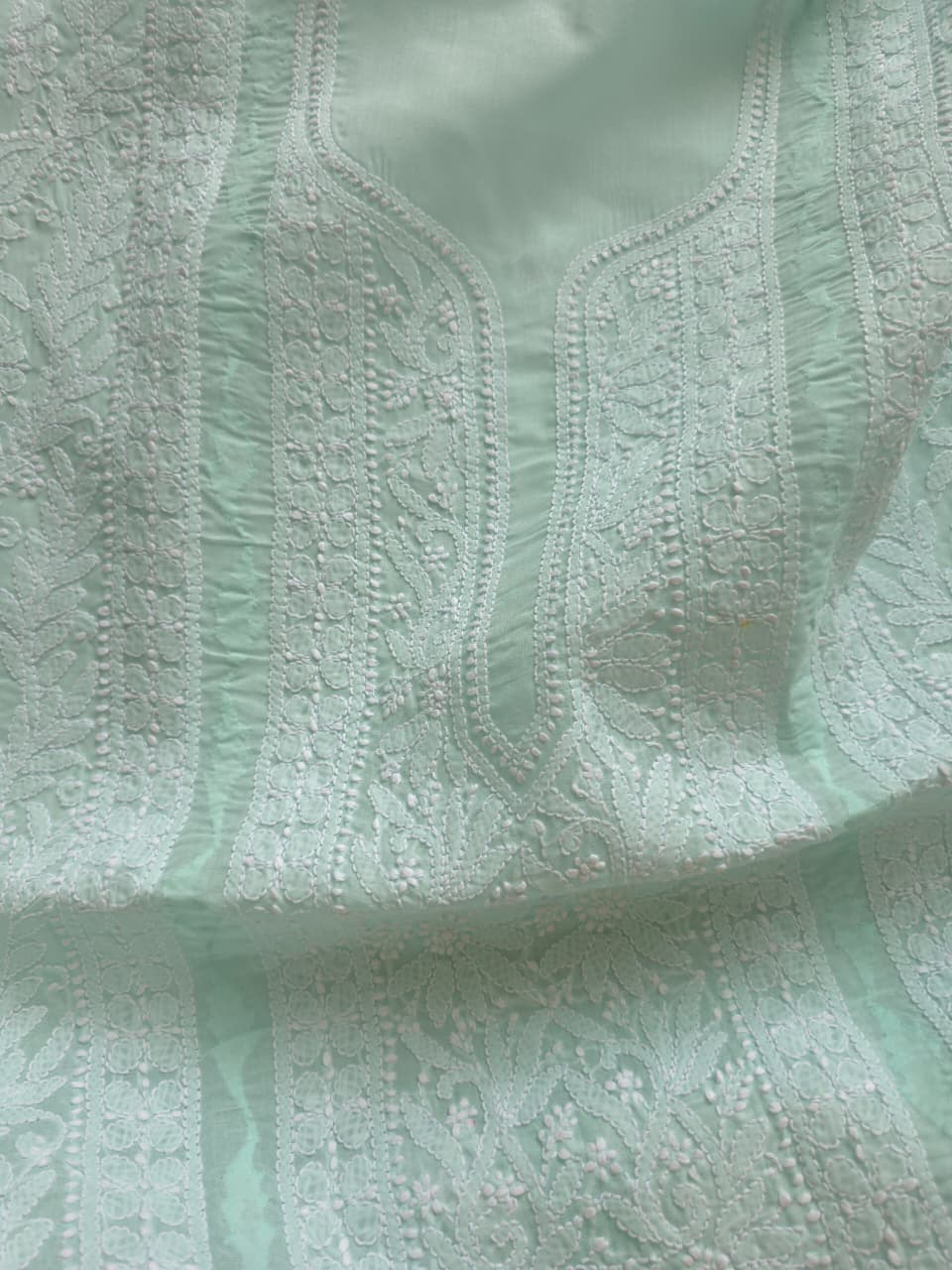 Mint Green cotton kurta fabric with Chikankari and Daraz