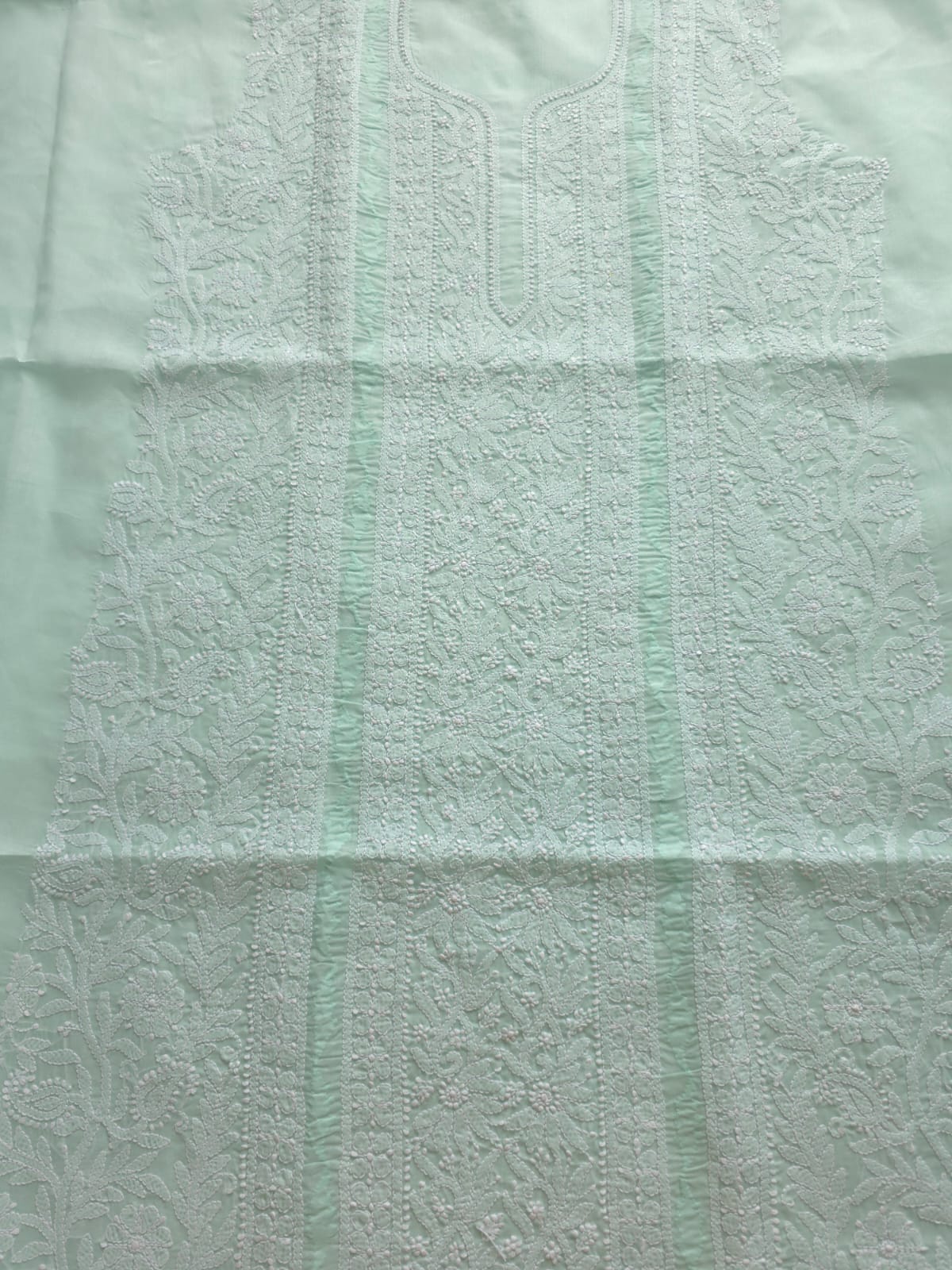 Mint Green cotton kurta fabric with Chikankari and Daraz
