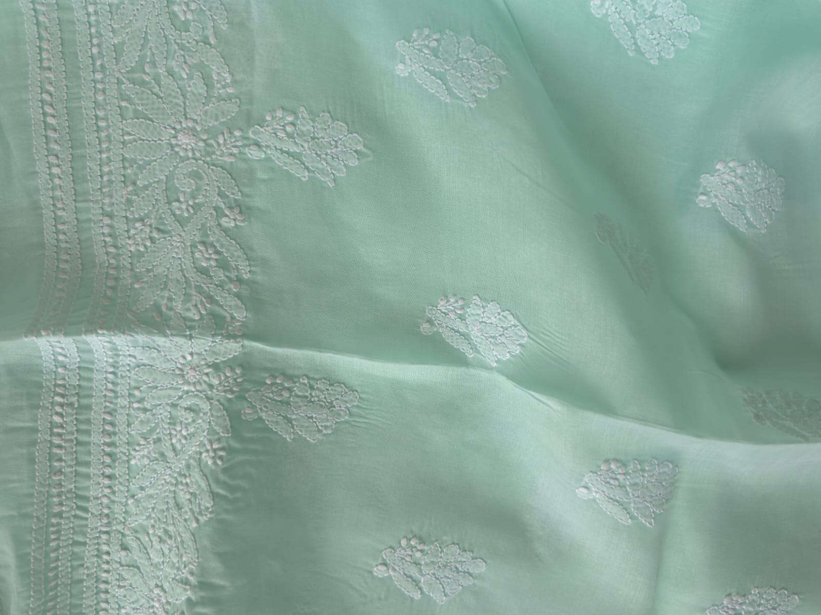 Mint Green cotton kurta fabric with Chikankari and Daraz