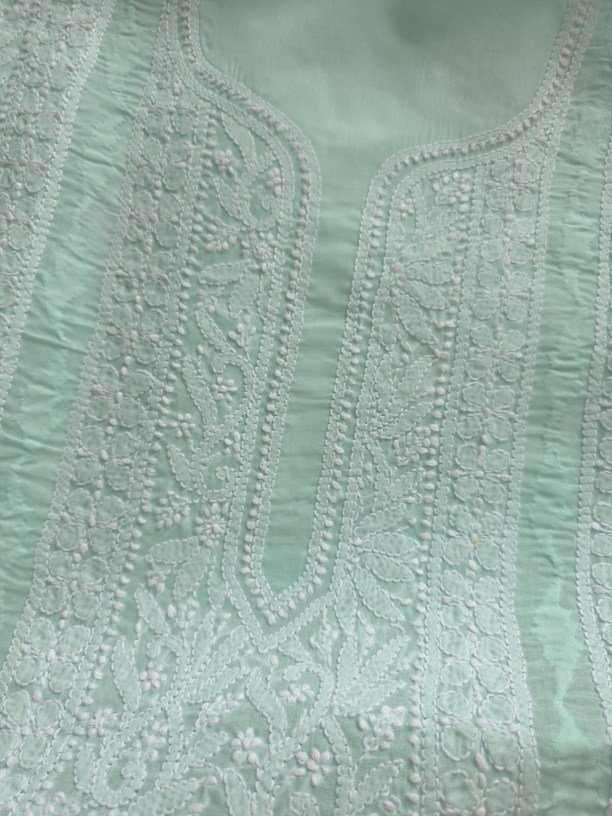 Mint Green cotton kurta fabric with Chikankari and Daraz