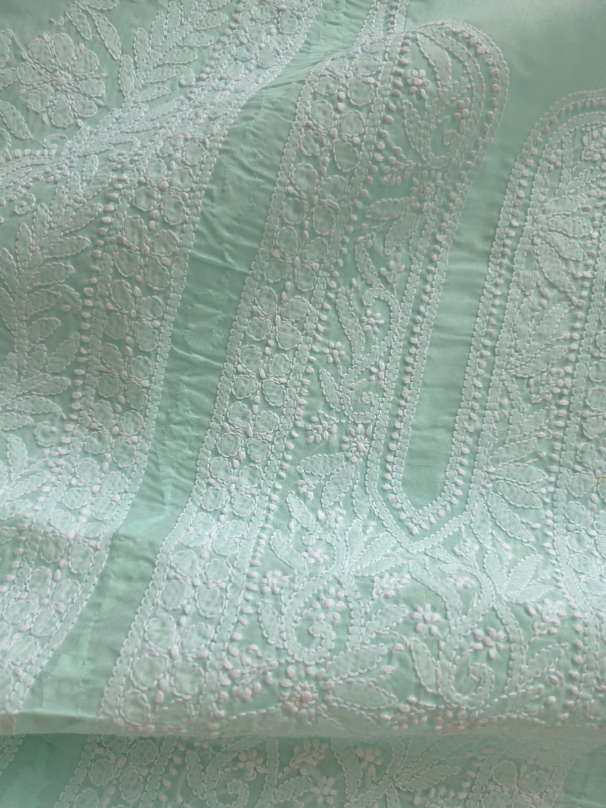 Mint Green cotton kurta fabric with Chikankari and Daraz