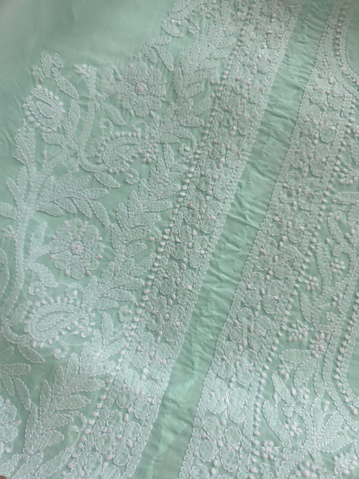 Mint Green cotton kurta fabric with Chikankari and Daraz