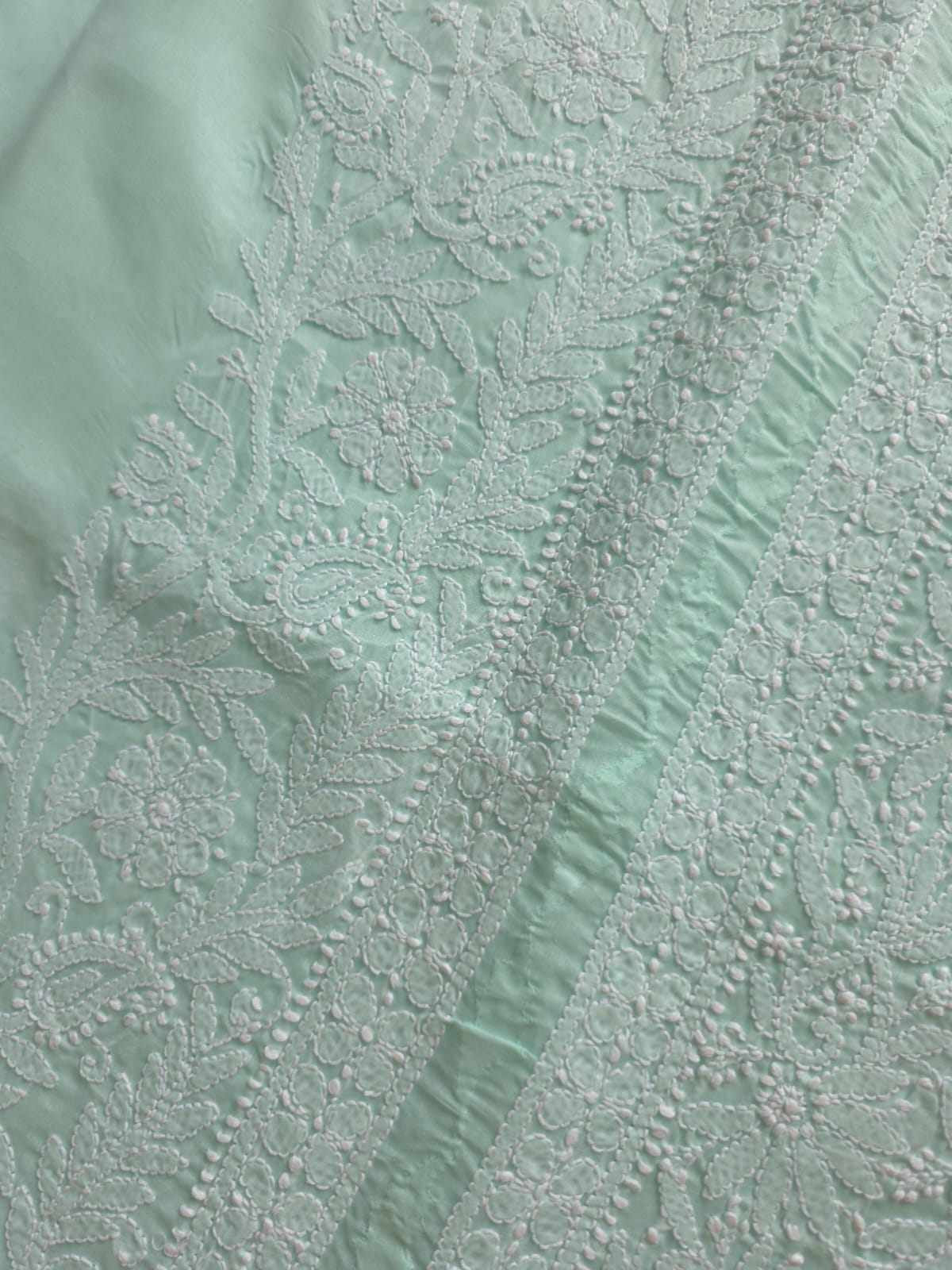 Mint Green cotton kurta fabric with Chikankari and Daraz