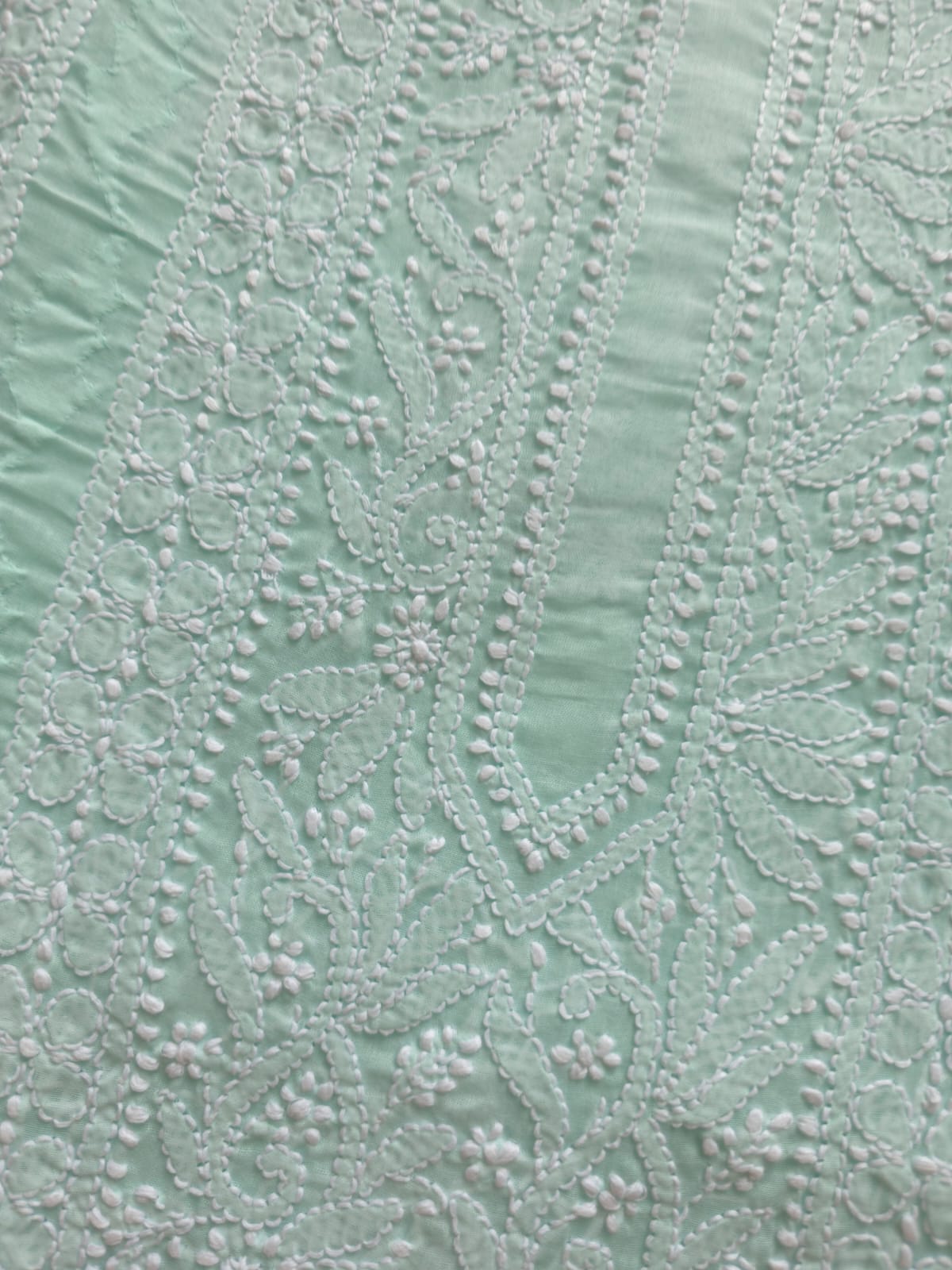 Mint Green cotton kurta fabric with Chikankari and Daraz