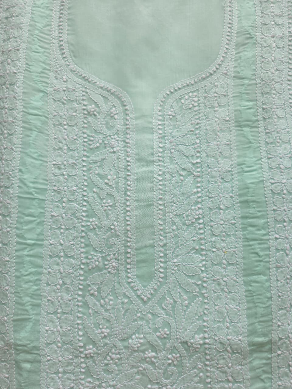Mint Green cotton kurta fabric with Chikankari and Daraz