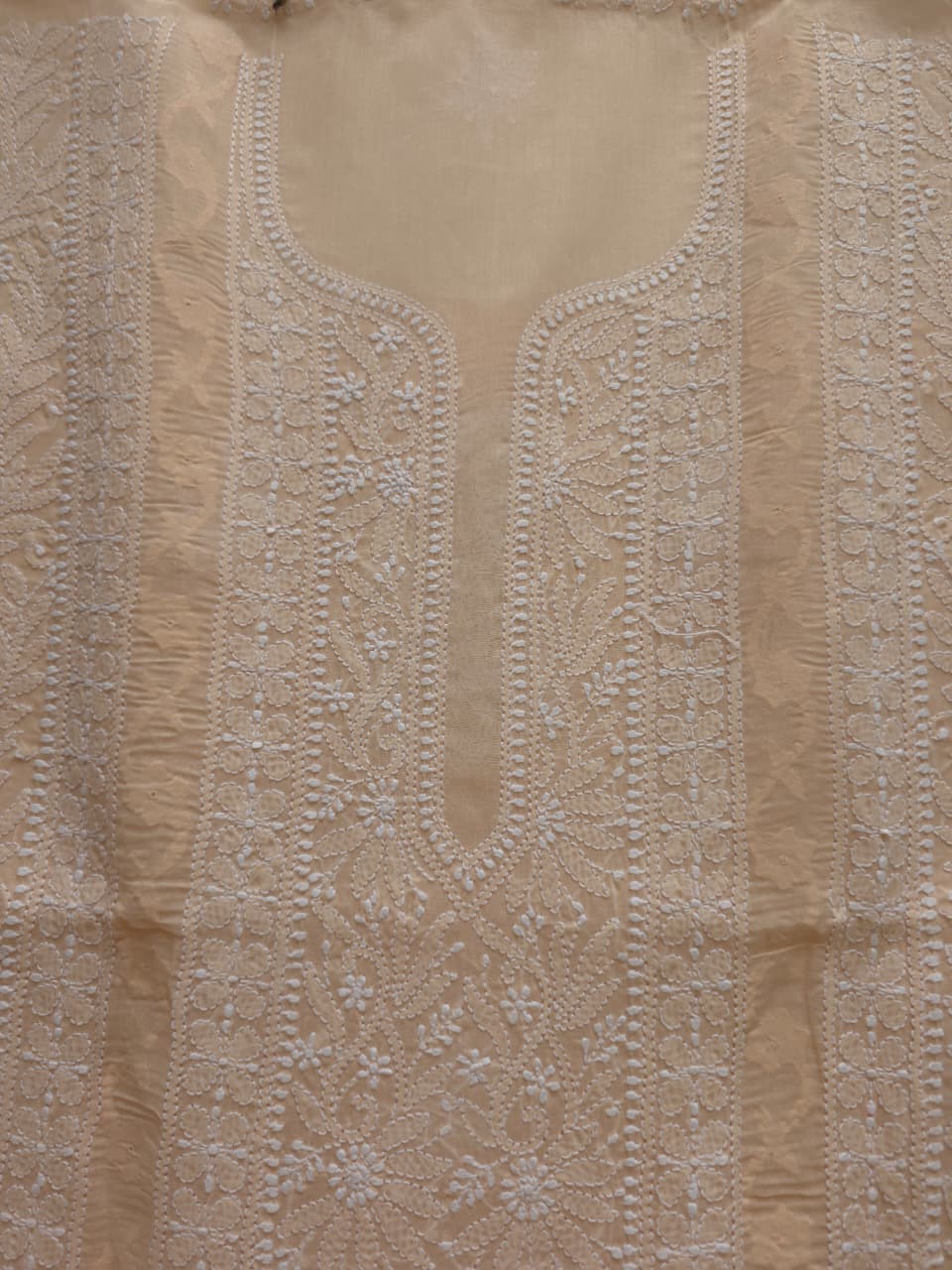 Pastel Peach Cotton Kurta fabric with Chikankari and Daraz